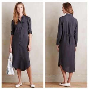 WOMEN’S ANTHROPOLOGIE MAEVE CHARCOAL GREY JEMIMA‎ DRAWSTRING UTILITY SHIRT DRESS